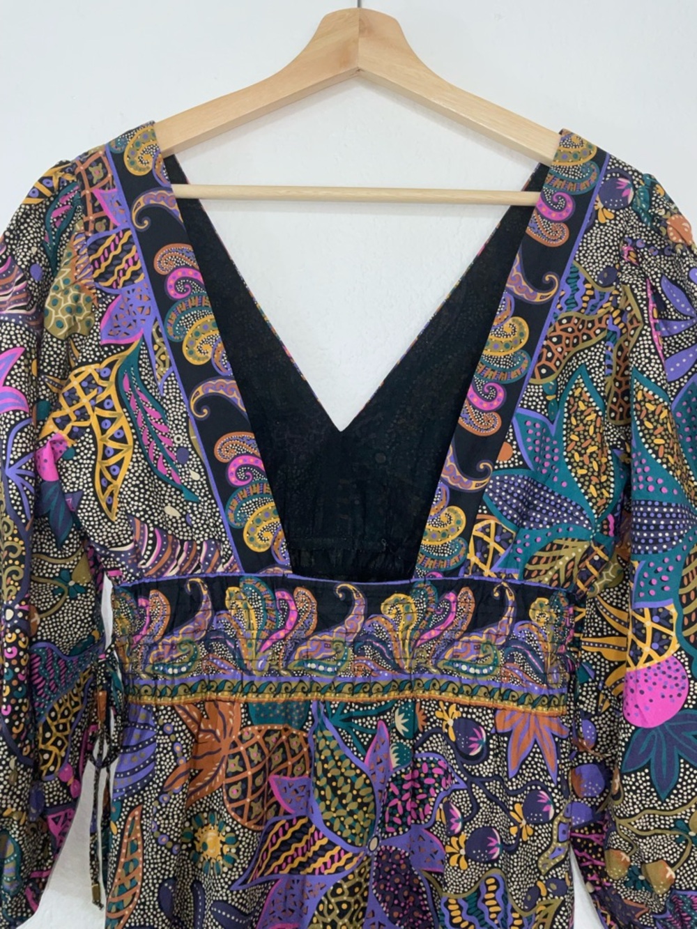 Anthropologie Multicolor Paisley V-Neck Maxi Dress - Purple & Teal Accents - Picture 6 of 9
